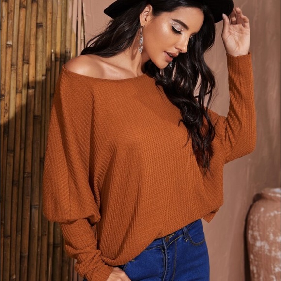 Tops - Waffle Knit Off Shoulder Top
